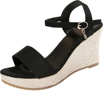 Generic Ladies Wedge Sandals Casual Stylish Womens Sandals Solid Color Breathable Classic Thick Sole Comfy Open Toe Sandals with Ankle Strap Summer Outdoor