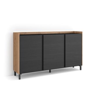 Skraut Home Aparador efecto madera negro y roble 156x35x91cm con patas