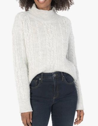 Kut from the Kloth Leona Ribbed Turtle Neck Sweater In Grey