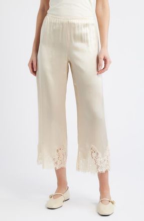 Reformation Carolina Silk Lace Hem Pant in Almond at Nordstrom, Size X-Large