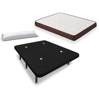 HOGAR 24 Cama Completa - Colch&oacute;n Viscobrown Doble Capa Viscosoft, Altura 15 Cm + Base Tapizada Negra Con Patas De 25 Cm + Almohada De Fibra, 150x190 Cm