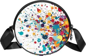 Generic Circle Crossbody Bag for Women, Colorful Spots Small Sling Bag Daypack with Zipper Adjustable Shoulder Straps Casual Ladies Girls Round Purse