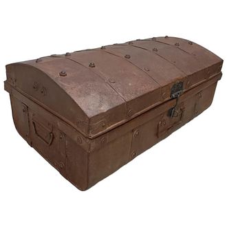 Wanderlust Deco Maleta De Metal Acabado Artesanal Marr&oacute;n 67x37x25h Cm