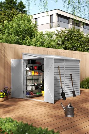 Living and Home 4.6 x 9 ft Pent Metal Garden Storage Shed Lean to Shed Motorcycle Shed with Lockable Door, White