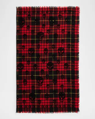Alexander McQueen Men & apos;s Tartan Skull Silk-Blend Scarf