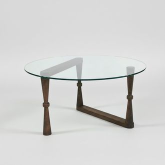 Emob Mesa De Centro En Vidrio Templado Y Madera De Haya Yuvarlak