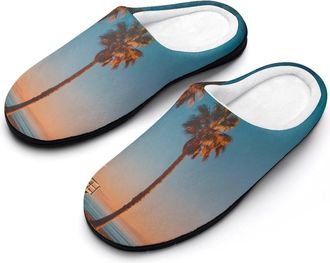 Generic Palm Tree And Cottage Mens Slippers Comfortable And Non-slip Cotton Slipper Shoe for House
