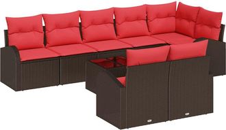 vidaXL Conjunto De Sof&aacute; De Jard&iacute;n 9 Uds. Marr&oacute;n Rat&aacute;n Sint&eacute;tico Vidaxl