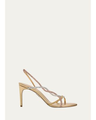 Rene Caovilla Three-Tone Crystal Satin Braid Halter Sandals