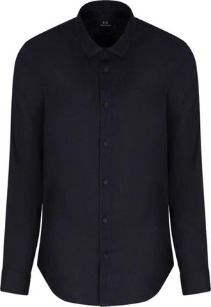 A|X Armani Exchange Klassieke Linnen Overhemd Minimalistisch Ontwerp - Heren - Casual Overhemden - Blauw - M - Linnen - Overhemden