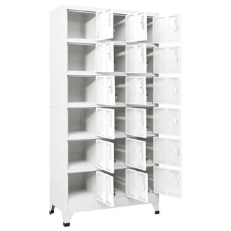 Berkfield Home Locker Cabinet with 18 Compartments Metal 90x40x180 cm in White | Size: 90 x 40 x 180 cm