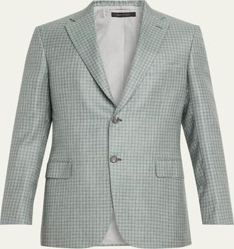 Brioni Mens Ravello Cashmere-Silk Check Blazer