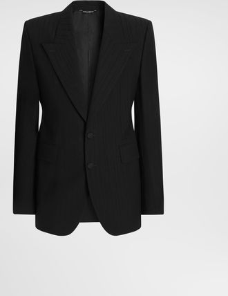 Dolce & Gabbana Sinatra Single-breasted Jacket In Striped Wool - Man Suits And Blazers Black 46