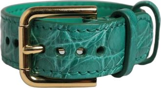 Dolce & Gabbana Cintur&oacute;n de Piel Grabada con Hebilla Dorada - Accessories - Mujer - Verde - ONE SIZE
