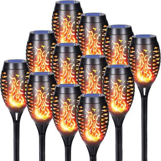 No Brand Luces Solares Para Exteriores - Paquete De 12, Cada Luz Contiene 12 Bombillas Led, Llama Realista, Dise&ntilde;o Impermeable - Para Decoraci&oacute;n De Jard&iacute;n, Pat