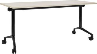Beliani Escritorio Rectangular Moderno Plegable Con Ruedas Mesa M&oacute;vil Port&aacute;til Estructura Met&aacute;lica 160 X 60 Cm Madera Clara Y Negro Cavi