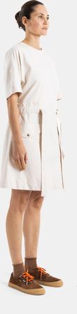 Moncler Womens Belted Two-Material Beige Dress
