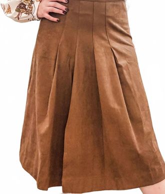 Current Air Suede Pleated Midi Skirt In Dark Chestnut