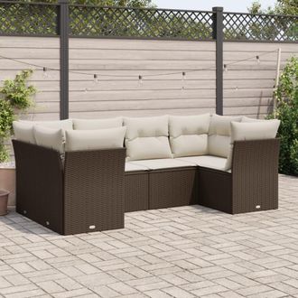 vidaXL Set Sof&aacute;s De Jard&iacute;n 6 Piezas Y Cojines Rat&aacute;n Sint&eacute;tico Marr&oacute;n Vidaxl
