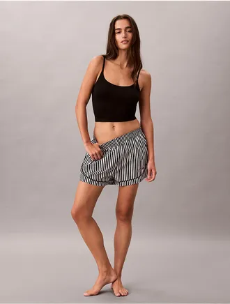 Calvin Klein Womens Cotton Poplin Track Sleep Shorts - Black - XL