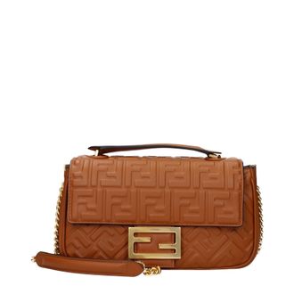 Fendi Damess Bruin/Brandy Leren Schoudertas Baguette