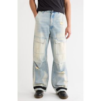 Rta Wylie Distressed Relaxed Leg Cargo Jeans in Blue Clouds at Nordstrom Rack, Size 31