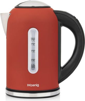 H.Koenig Hervidor De Agua El&eacute;ctrico Peque&ntilde;o, 2200 W, Capacidad De 1.7 L, Base 360&ordm;, Temperatura Hasta 100&ordm; En Tiempo R&eacute;cord. Boe54 Hkoenig Rojo/negro