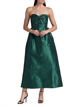 Kika Vargas Rose Taffeta Strapless Midi Dress In Pine