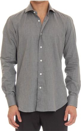 Barba Grijze Visgraat Overhemd - Heren - Casual Overhemden - Grijs - XL - Leer - Overhemden