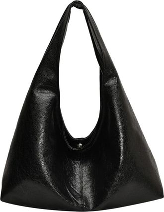 Generic Women PU Fashion Shoulder Bag Large Capacity Stylish Shoulder Purse Solid Color Simple Commuting Bag Hasp Closure Outdoor Travel Bag (Black)