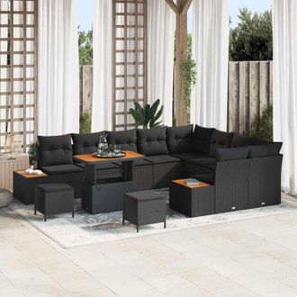 vidaXL Conjunto De Sof&aacute; De Jard&iacute;n Con Coj&iacute;n 12 Pcs Negro Polirat&aacute;n Vidaxl