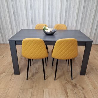 Kosy Koala Dark Grey Dining Table with 4 Mustard-Stitched Chairs Dining Room set