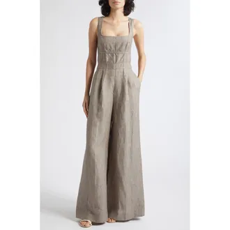 Reiss Flora Square Neck Wide Leg Linen Jumpsuit in Neutral at Nordstrom, Size 12