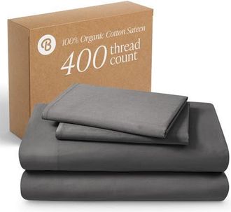 Bare Home 400 Thread Count Organic Cotton Sateen Sheet Set in Grey at Nordstrom, Size California King