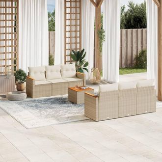 vidaXL Set Sof&aacute;s De Jard&iacute;n 7 Piezas Y Cojines Rat&aacute;n Sint&eacute;tico Beige Vidaxl