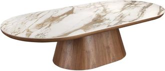 Angel Cerd&aacute; Mesa centro ovalada medio punto m&aacute;rmol porcel&aacute;nico y nogal