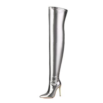Generic Silver,10.5 UK,Womens Over The Knee Boots Pointed Toe Stiletto Heels Fall Winter Comfort Long Boot Side Zipper Party Club Tall Boot Dress Shoes