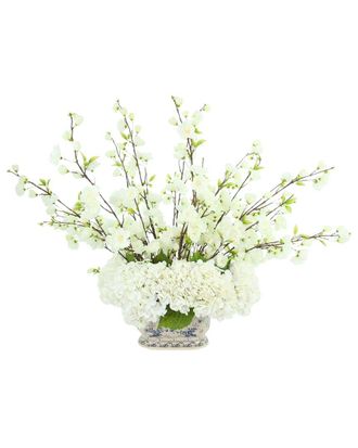 Creative Displays Inc. Handmade Faux Cherry Blossom & Hydrangea Arrangement In Ceramic Vase