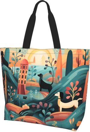 Generic Dachshund Pattern Shopping Bag Portable Women Handbag Reusable Handbags For Camping Travel Beach