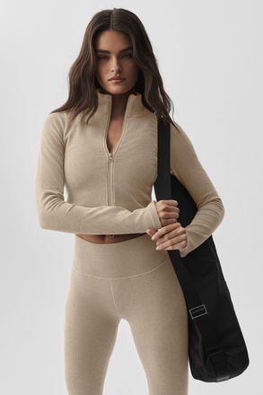 Alo | Seamless Two Tone Rib Jacket in Gravel Heather, Size: Medium