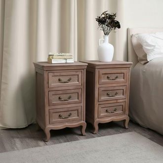 Melody Maison Pair Of Solid Wood 3 Drawer Bedside Tables - Hessian Range in Brown