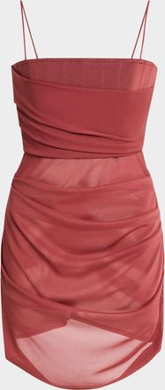 Alex Perry Draped Mesh Tucked Corset Mini Dress