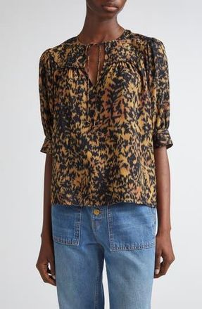 Ulla Johnson Blaire Leopard Print Short Sleeve Top in Savannah at Nordstrom Rack, Size 6