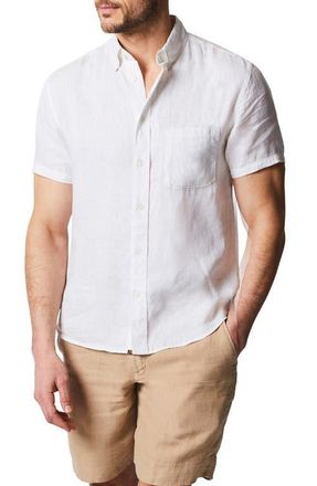 Billy Reid Tuscumbia Standard Fit Short Sleeve Linen Button-Down Shirt in White at Nordstrom, Size Xx-Large