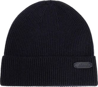 Brioni Wool Beanie met Patch - Heren - Hoeden - Zwart - XL - Wol - Accessoires