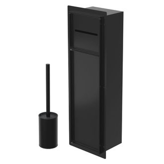 ECD Germany Soporte para escobilla de wc empotrado acero negro 60x20 cm con tapa