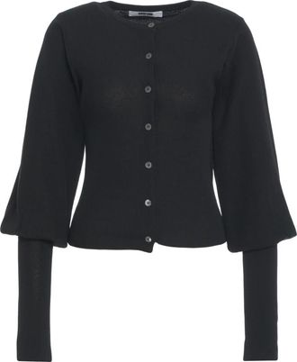 Mauro Grifoni Truien & Vesten, Dames, Zwart, S, Geribbelde Cardigan met Ronde Hals