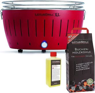 Lotus Grill Barbacoa Roja Xl Con Pilas Y Cable De Alimentaci&oacute;n Usb + 2,5kg De Carb&oacute;n De Haya + Gel Combustible 500ml - Lotus Grill