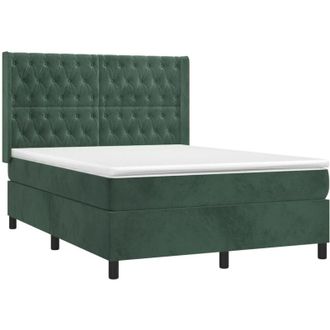 vidaXL Vidaxl - Cama Box Spring Con Colch&oacute;n Terciopelo Verde Oscuro 140x190 Cm