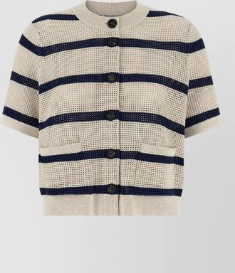 Brunello Cucinelli striped mesh cardigan short sleeves pockets